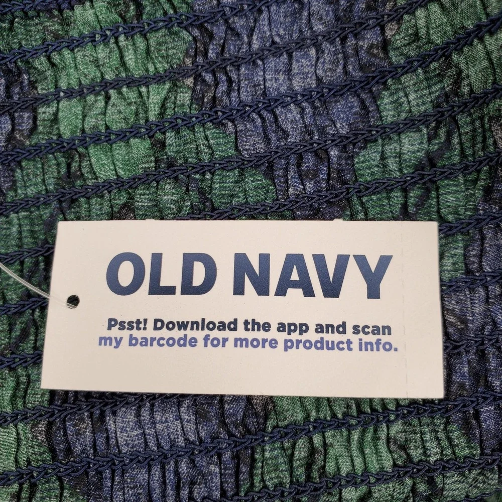 Old Navy Womens 2X Blue Green Plaid Puff Sleeve Peplum Smocked Top 100% Cotton